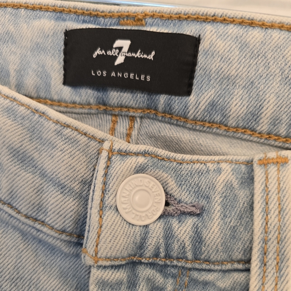 NEW! 7 For All Mankind Light Wash Slim Straight  Distressed Jeans - Picture 4 of 7